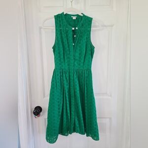 J. Crew Vibrant Green XXS Eyelet Button Down Midi Dress